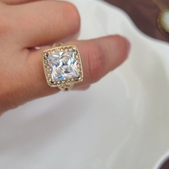 Vintage Square Princess Cut CZ Crystal Sterling Silver Cocktail Statement Ring 6 - Picture 6 of 11